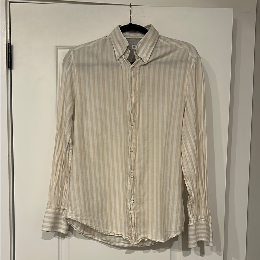 Brunello Cucinelli Men's Stripe Cabana-Collar Casual Button-Down Shirt